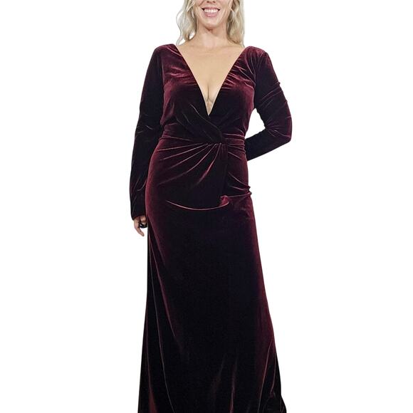 Anthropologie's Jenny Yoo Collection Burgundy Velvet Gown - Picture 4 of 12